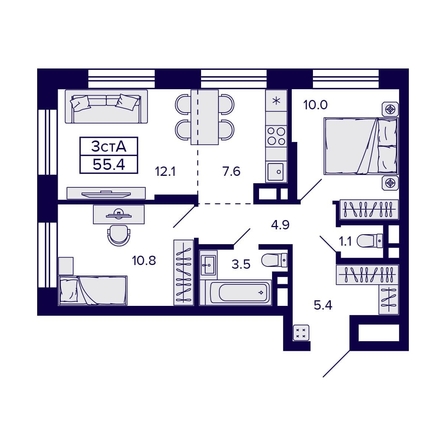 
   Продам 3-комнатную, 55.4 м², Citatum (Цитатум)

. Фото 1.