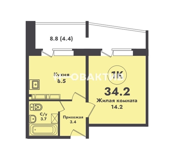 
   Продам 1-комнатную, 34.2 м², АТОМ

. Фото 1.