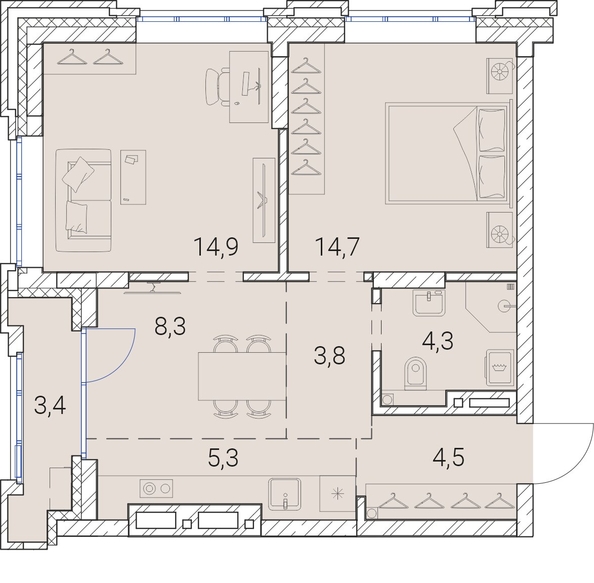 
   Продам 2-комнатную, 59.2 м², Тайм Сквер

. Фото 19.