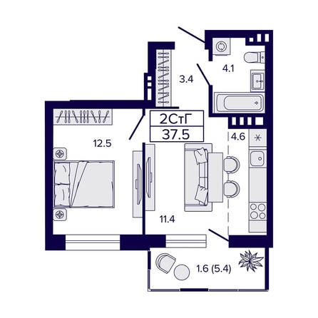 
  Продается 2-комн. квартира, 37.5 м², ЖК Luna (Луна)
. Фото 25.