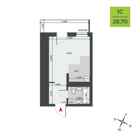 
   Продам студию, 28.7 м², ДНК

. Фото 1.