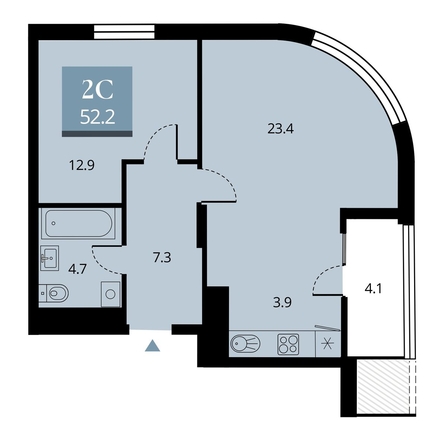 
   Продам 2-комнатную, 54.25 м², Беринг, дом 2

. Фото 1.