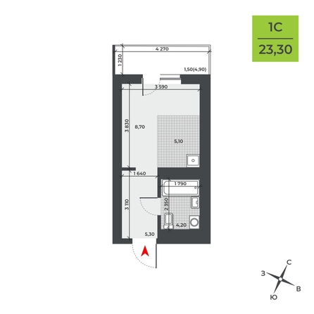 
  Продается студия, 23.3 м², ЖК ДНК
. Фото 1.