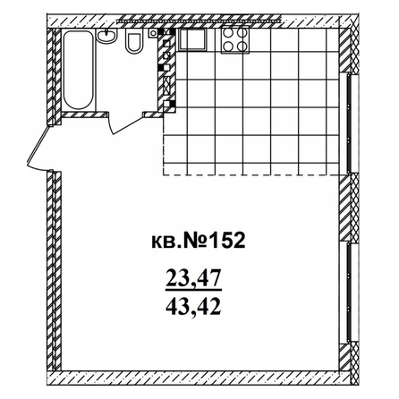 
   Продам студию, 43.42 м²,  Римский квартал, 2 очередь

. Фото 1.