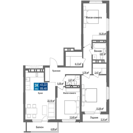 
   Продам 3-комнатную, 89.48 м², Чкалов, дом 7

. Фото 1.