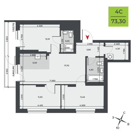 
   Продам 4-комнатную, 73.3 м², ДНК

. Фото 1.