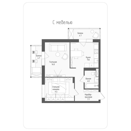 
  Продается 2-комн. квартира, 52.4 м², ЖК Тетрис, корпус 2
. Фото 1.