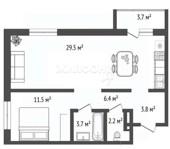 
   Продам 2-комнатную, 54.6 м², Игарская ул, 5

. Фото 1.