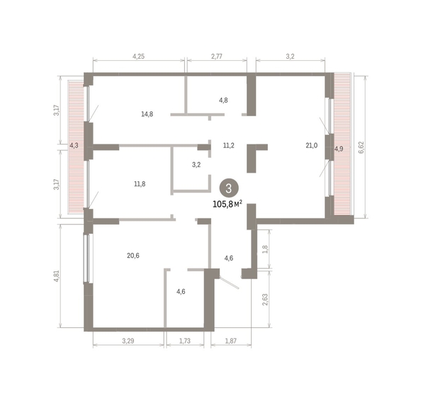 
  Продается 3-комн. квартира 105.8 м², в ЖК Лебедевский квартал, д 1. Фото 3.