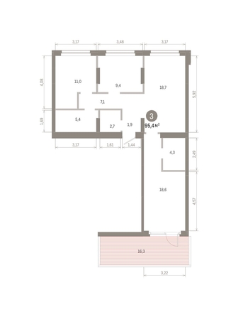 
  Продается 3-комн. квартира 95.4 м², в ЖК Лебедевский квартал, д 1. Фото 1.