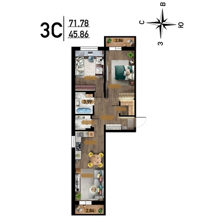 
  Продается 3-комн. квартира, 71.78 м², ЖК Радуга Сибири, дом 10
. Фото 1.