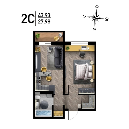 
   Продам 2-комнатную, 43.93 м², Радуга Сибири, дом 10

. Фото 1.