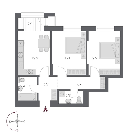 
  Продается 2-комн. квартира, 57.4 м², ЖК ОСКАР, дом 2
. Фото 2.