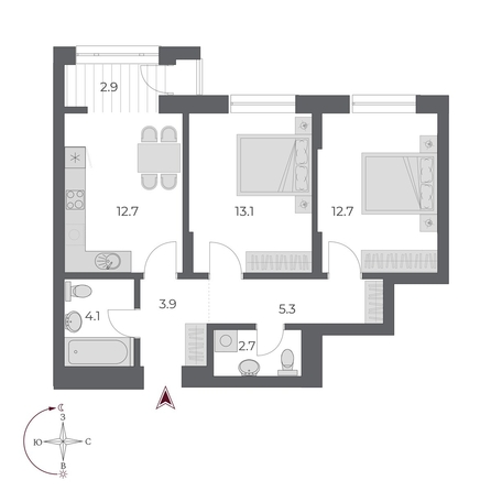 
  Продается 2-комн. квартира 57.4 м², в ЖК ОСКАР, дом 2. Фото 3.