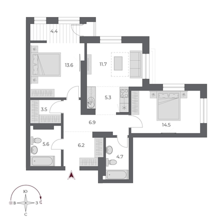 
  Продается 3-комн. квартира 76.4 м², в ЖК ОСКАР, дом 2. Фото 4.