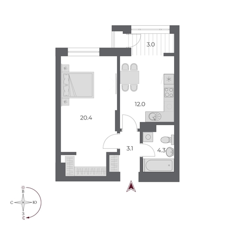 
  Продается 1-комн. квартира 42.8 м², в ЖК ОСКАР, дом 2. Фото 4.