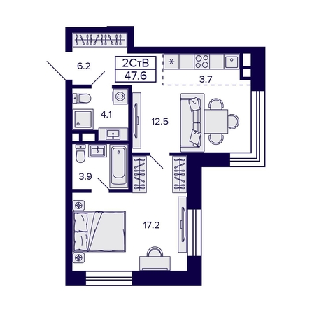 
  Продается 2-комн. квартира, 47.6 м², ЖК Citatum (Цитатум)
. Фото 1.
