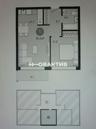 
   Продам 1-комнатную, 41.3 м², 3-й (4 мкр.) кв-л, 1

. Фото 1.