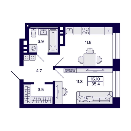 
  Продается 1-комн. квартира, 35.4 м², ЖК Сподвижники
. Фото 3.
