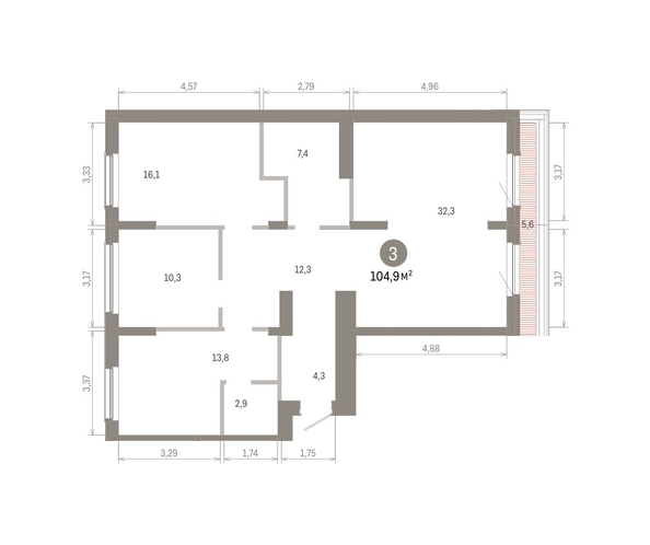 
  Продается 3-комн. квартира 104.91 м², в ЖК Пшеница, 6.1. Фото 1.