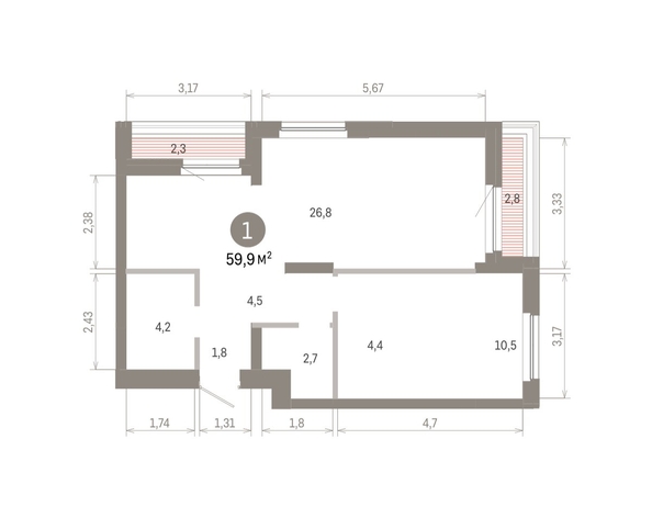 
  Продается 1-комн. квартира 59.94 м², в ЖК Пшеница, 6.1. Фото 1.