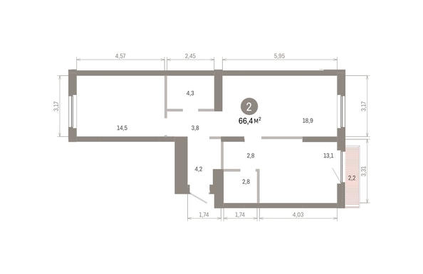 
  Продается 2-комн. квартира 66.42 м², в ЖК Пшеница, 6.1. Фото 2.