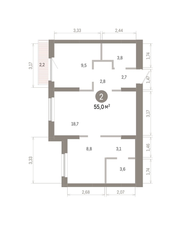 
  Продается 2-комн. квартира 54.98 м², в ЖК Пшеница, 6.1. Фото 2.