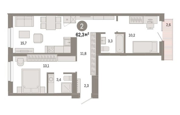 
   Продам 2-комнатную, 62.3 м², Кварталы Драверта, дом 4

. Фото 2.