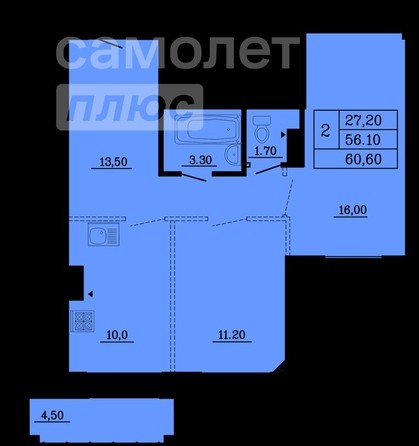 
   Продам 2-комнатную, 60 м², Малиновского, дом 16, корпус 2, этап 1

. Фото 2.