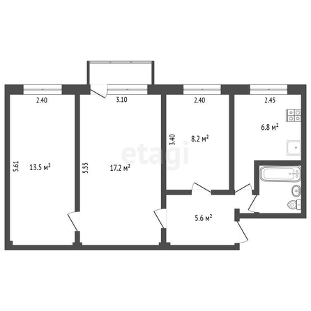 
  Продается 3-комн. квартира, 55 м², 20-го партсъезда, д. 52А
. Фото 5.
