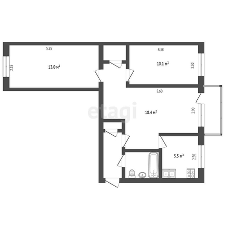 
  Продается 3-комн. квартира, 55 м², Андрианова ул, д. 2
. Фото 5.