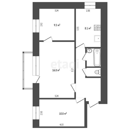 
  Продается 3-комн. квартира, 55.4 м², Чайковского ул, д. 1
. Фото 5.