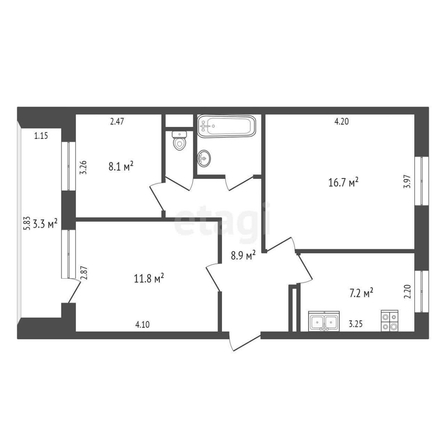 
  Продается 3-комн. квартира, 57.4 м², Новокирпичная ул, д. 3/1
. Фото 5.