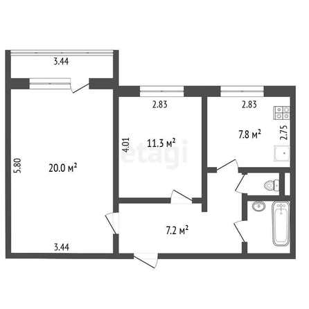 
  Продается 2-комн. квартира, 50.2 м², Крупской ул, д. 7/1
. Фото 5.