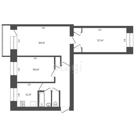
  Продается 3-комн. квартира, 61 м², Иртышская ул, д. 14
. Фото 5.