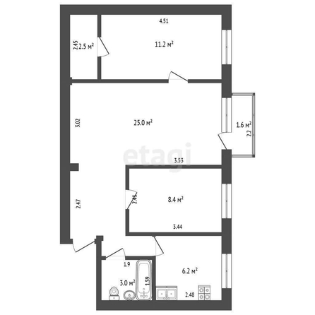 
  Продается 3-комн. квартира, 54.8 м², Космический пр-кт, д. 4
. Фото 5.