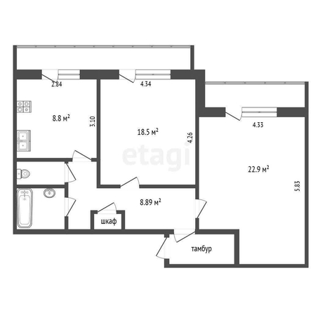 
  Продается 2-комн. квартира, 63.2 м², Рабочая 15-я ул, д. 88
. Фото 5.