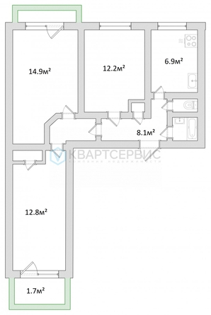 
  Продается 3-комн. квартира 59.8 м². Фото 2.