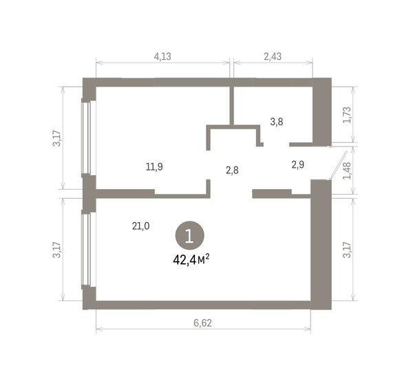 
  Продается 1-комн. квартира 42.42 м², в ЖК Кварталы Драверта, дом 6. Фото 1.