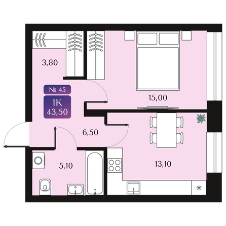
  Продается 1-комн. квартира 43.5 м², в ЖК Северное Сияние Премиум. Фото 1.
