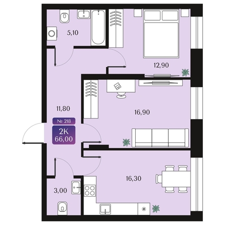 
  Продается 2-комн. квартира 66 м², в ЖК Северное Сияние Премиум. Фото 1.