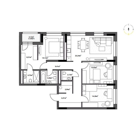 
  Продается 3-комн. квартира 106.07 м², в ЖК Северное Сияние Бизнес. Фото 2.