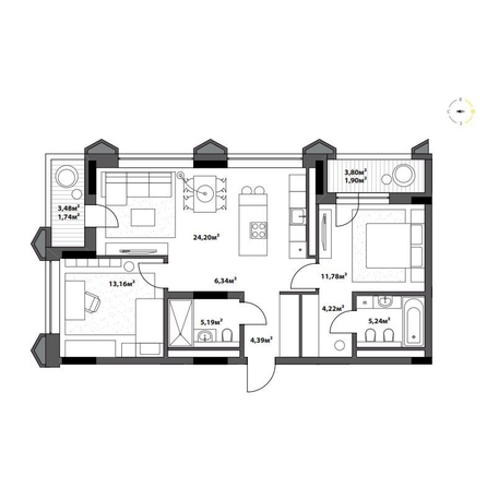 
  Продается 2-комн. квартира 78.16 м², в ЖК Северное Сияние Бизнес. Фото 2.