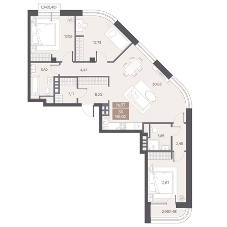 
  Продается 3-комн. квартира 96.62 м², в ЖК ЦЕНТР-ПАРК на Волочаевской. Фото 1.