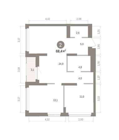 
  Продается 2-комн. квартира 68.44 м², в ЖК Кварталы Драверта, дом 5. Фото 1.