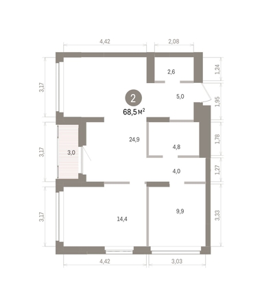 
  Продается 2-комн. квартира 68.46 м², в ЖК Кварталы Драверта, дом 5. Фото 1.