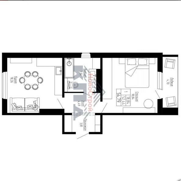 
  Продается 2-комн. квартира 55 м², в ЖК На Омской. Фото 2.