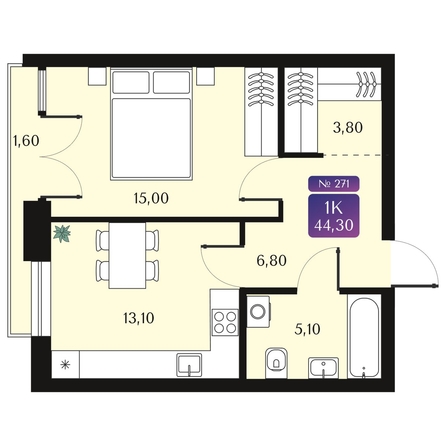 
  Продается 1-комн. квартира 44.3 м², в ЖК Северное Сияние Премиум. Фото 2.