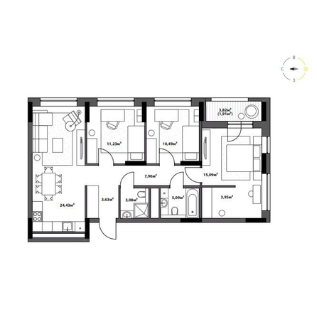 
  Продается 3-комн. квартира 86.8 м², в ЖК Северное Сияние Бизнес. Фото 2.