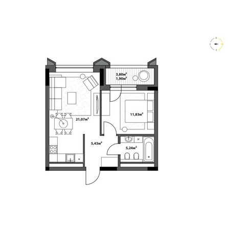
  Продается 1-комн. квартира 45.47 м², в ЖК Северное Сияние Бизнес. Фото 2.